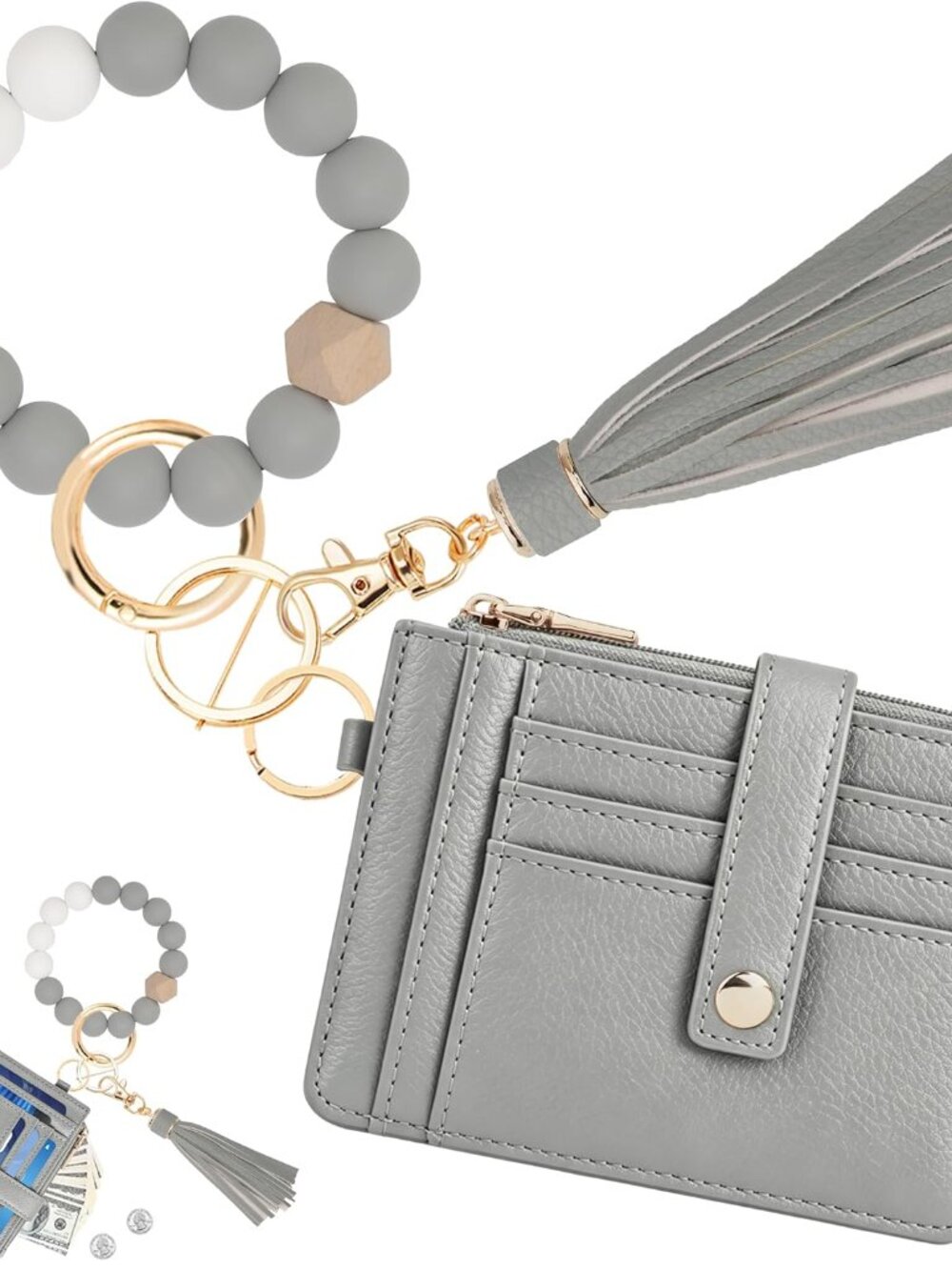 Wristlet Wallet for Women,RFID Keychain Wallet with Beaded Strap